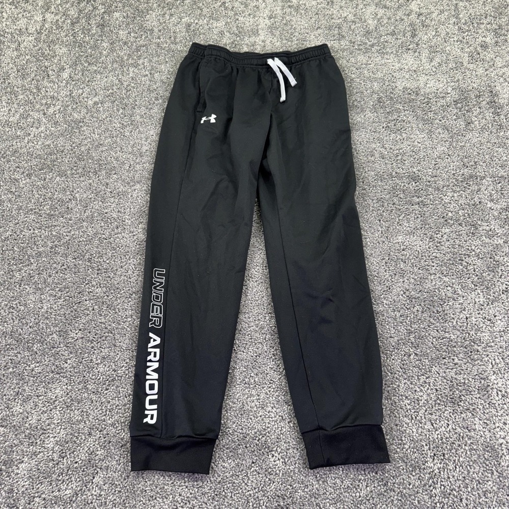 Under Armour Pants Kids XL Black Knit Jogger Ankle Running Gym Training Logo